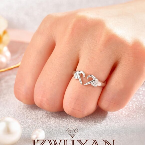 925-Sterling-Silver Heart Claddagh Rings for Women - Adjustable White/18K/Rose G - Picture 4 of 6